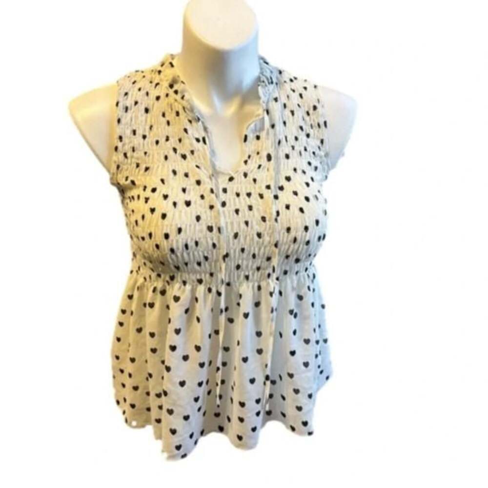 Rose + Olive Women’s Tank Top White w/ Black Hearts Size M